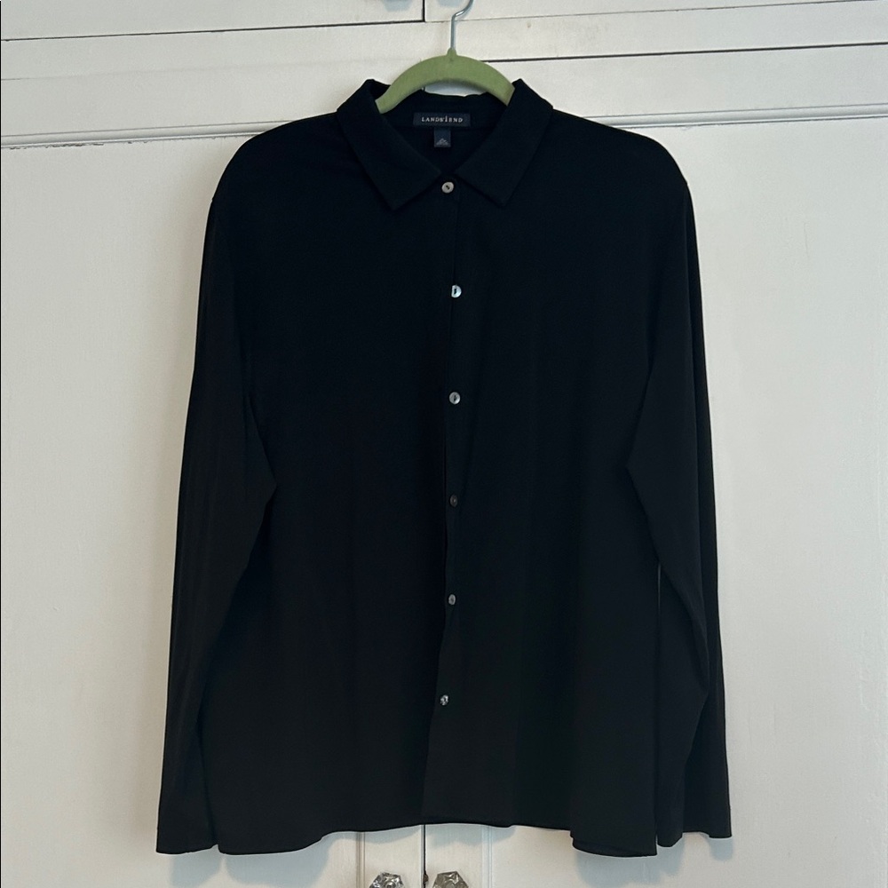 Lands' End Classic Black Button Down Shirt